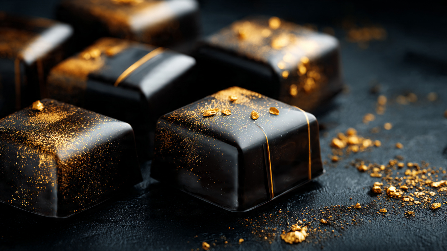 Chocolate derretendo em fundo preto luxuoso